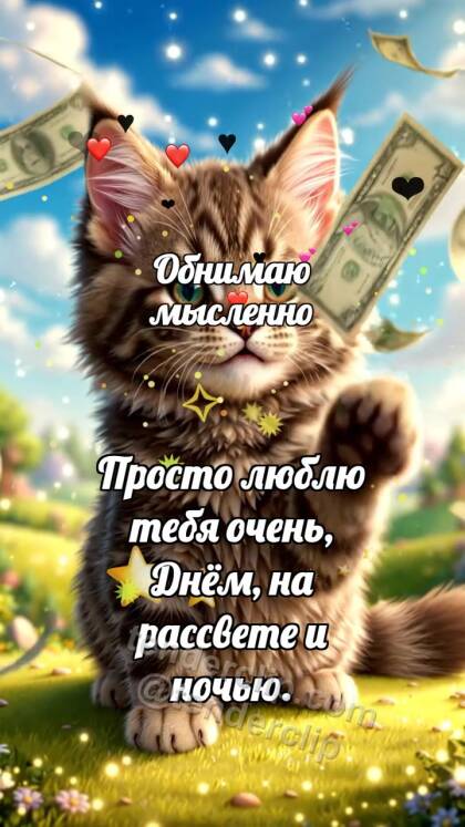 Обнимаю мысленно: Котёнок под дождём денег
