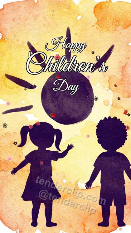 Happy Children’s Day: children shadows draw on a wall