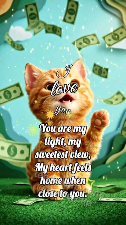 I love you: Kitten Under Money Rain