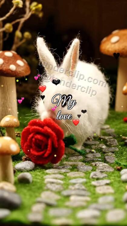 My love: bunny offers a flower