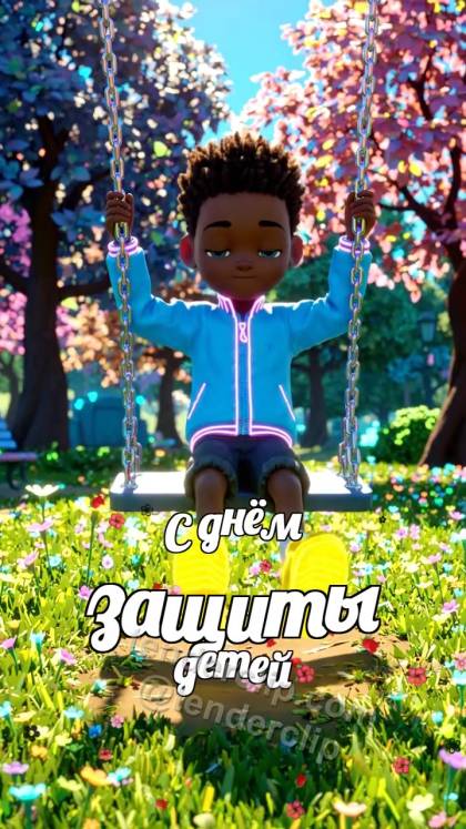 С днём защиты детей: ребёнок качается на качелях