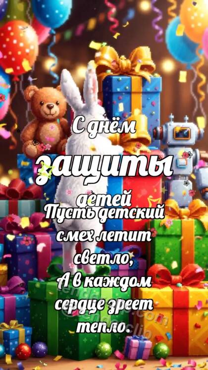 С днём защиты детей: Зайчик на горке подарков