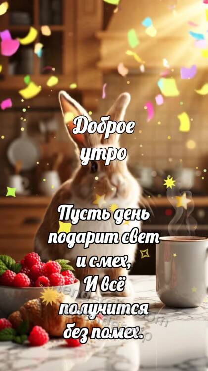 Доброе утро: Зайчик на облаке конфетти