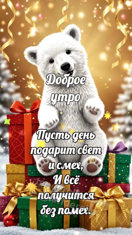 Доброе утро: Медвежонок на кучке подарков