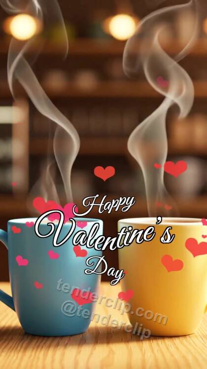 Happy Valentine’s Day: two cups make heart steam
