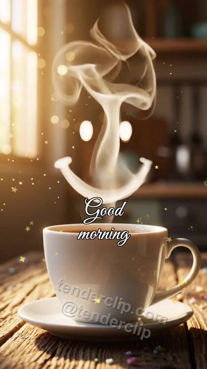 Good morning: coffee steam draws a smile