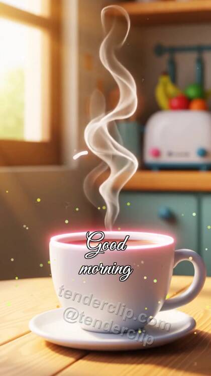 Good morning: coffee steam draws a smile