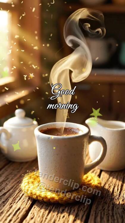 Good morning: coffee steam draws a smile
