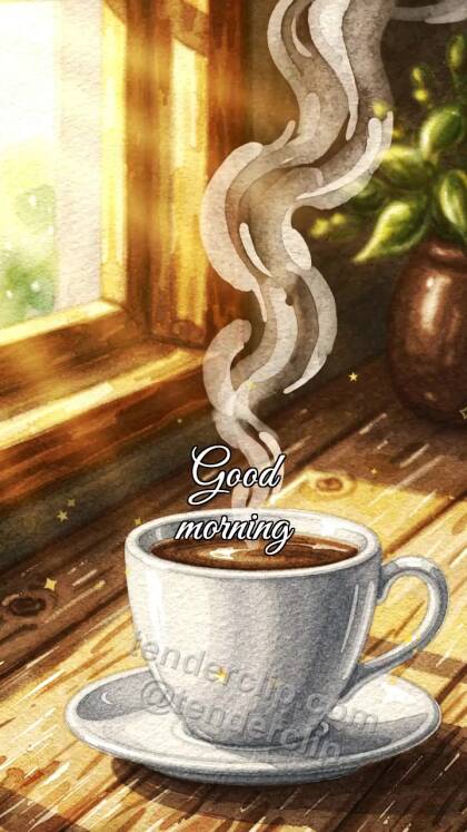 Good morning: coffee steam draws a smile