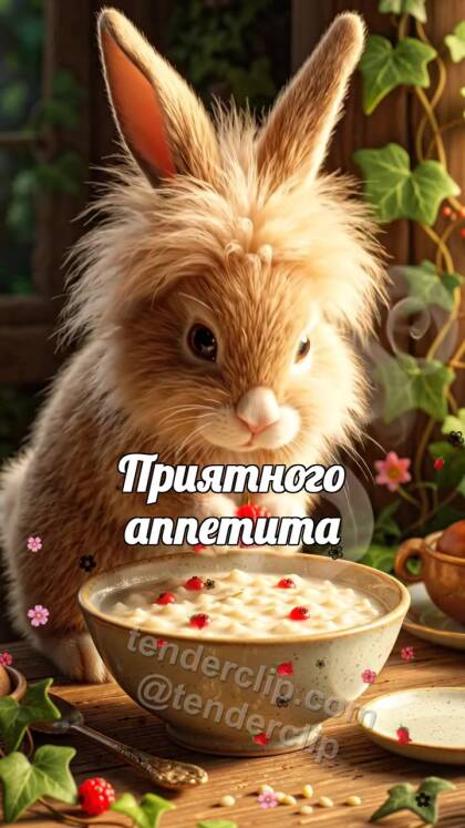 Приятного аппетита: зайчонок приносит ягоду к каше
