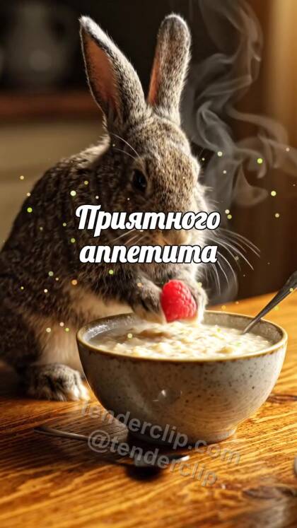 Приятного аппетита: зайчонок приносит ягоду к каше