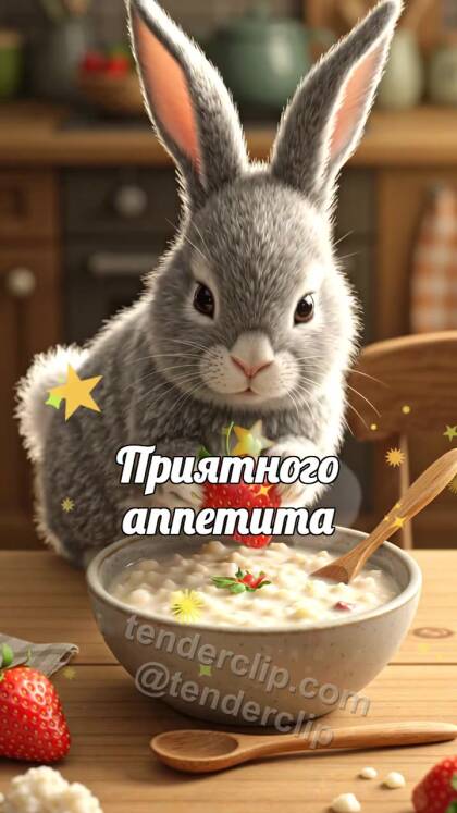 Приятного аппетита: зайчонок приносит ягоду к каше