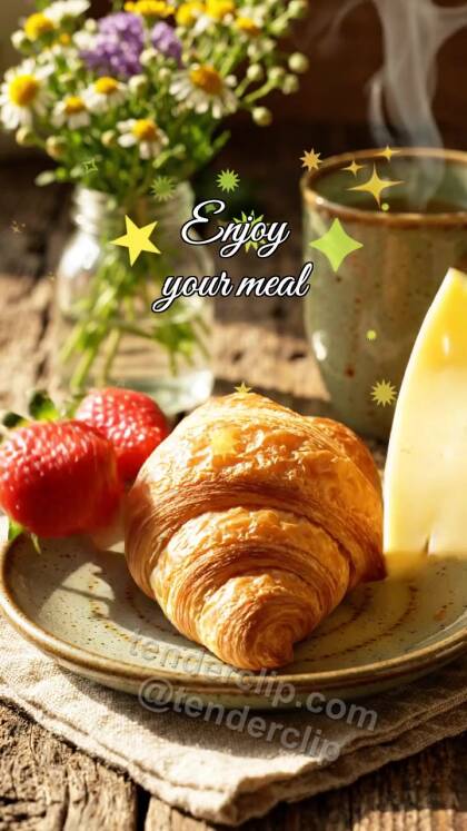 Enjoy your meal: croissant opens breakfast plate