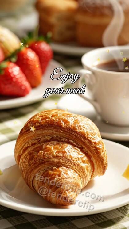Enjoy your meal: croissant opens breakfast plate