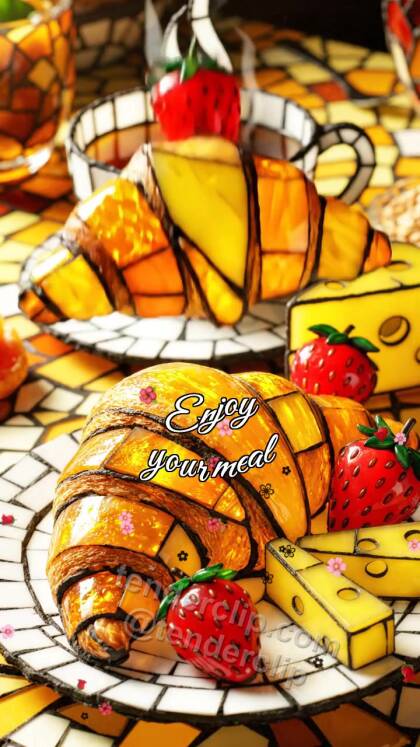 Enjoy your meal: croissant opens breakfast plate