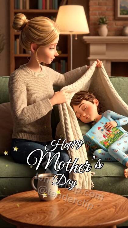 Happy Mother’s Day: mom covers a child with a blanket