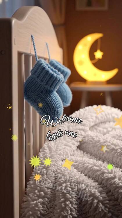 Welcome little one: tiny booties sway by a crib