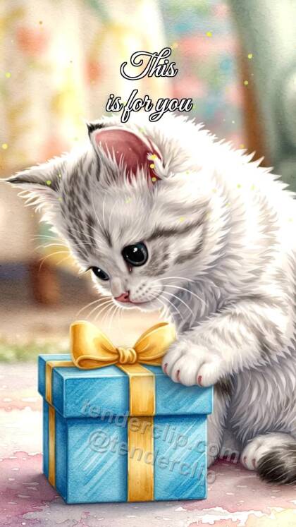 This is for you: kitten nudges a small box
