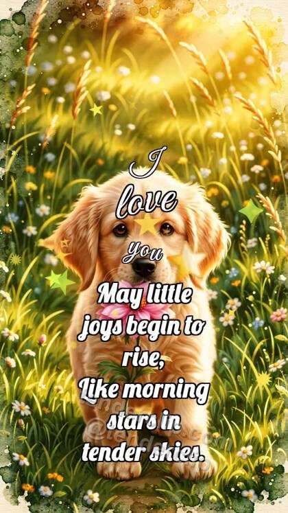 I love you: Puppy Carries Flower