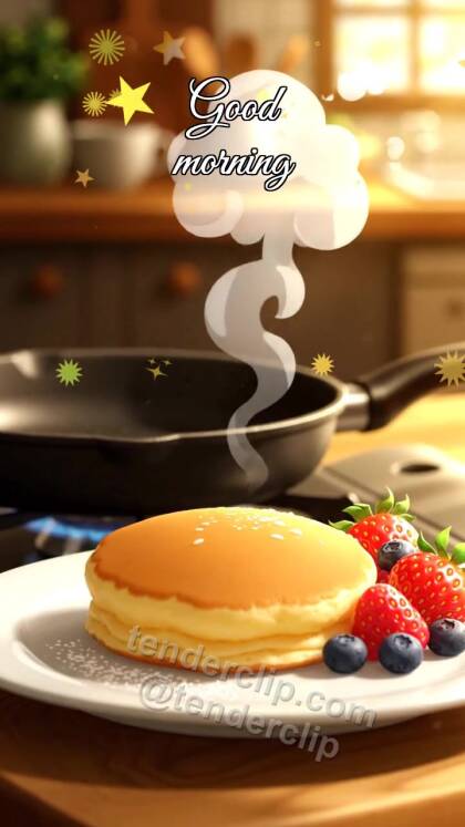 Good morning: pancake flips onto a plate