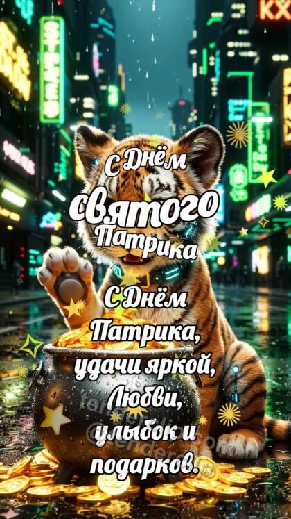С Днём святого Патрика: Тигрёнок у горшочка удачи