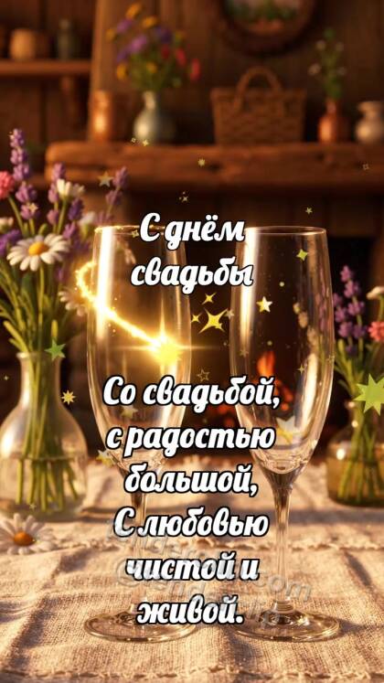С днём свадьбы: Бокалы встречают блик