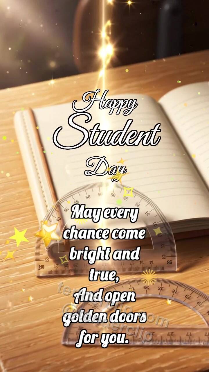 Animated greeting card about Happy Student Day: Protractor Catches Arc