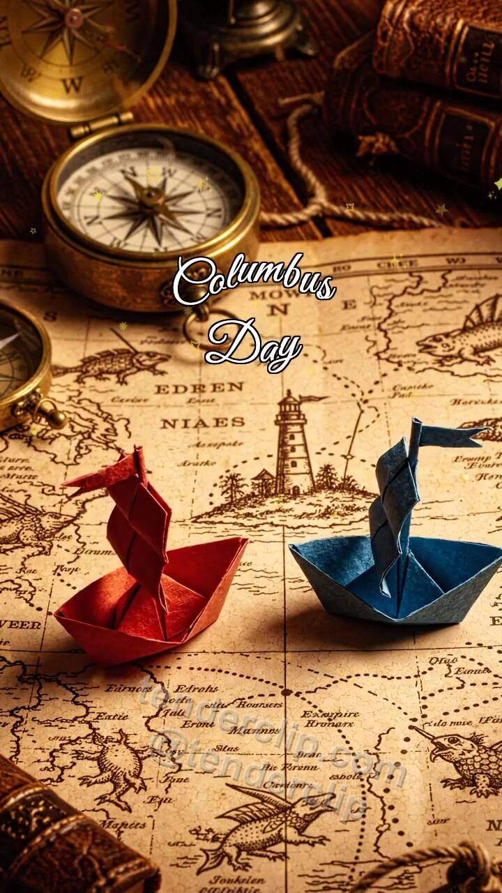 Animated greeting card about Columbus Day: two symbols meet