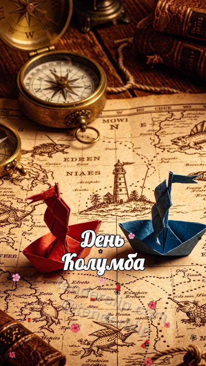 Анимационная открытка на тему День Колумба: два символа встречаются
