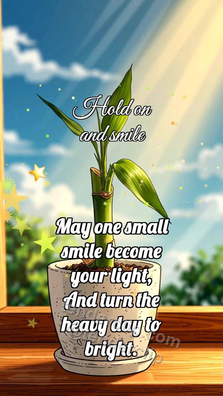 Animated greeting card about Hold on and smile: Bamboo Straightens Leaf
