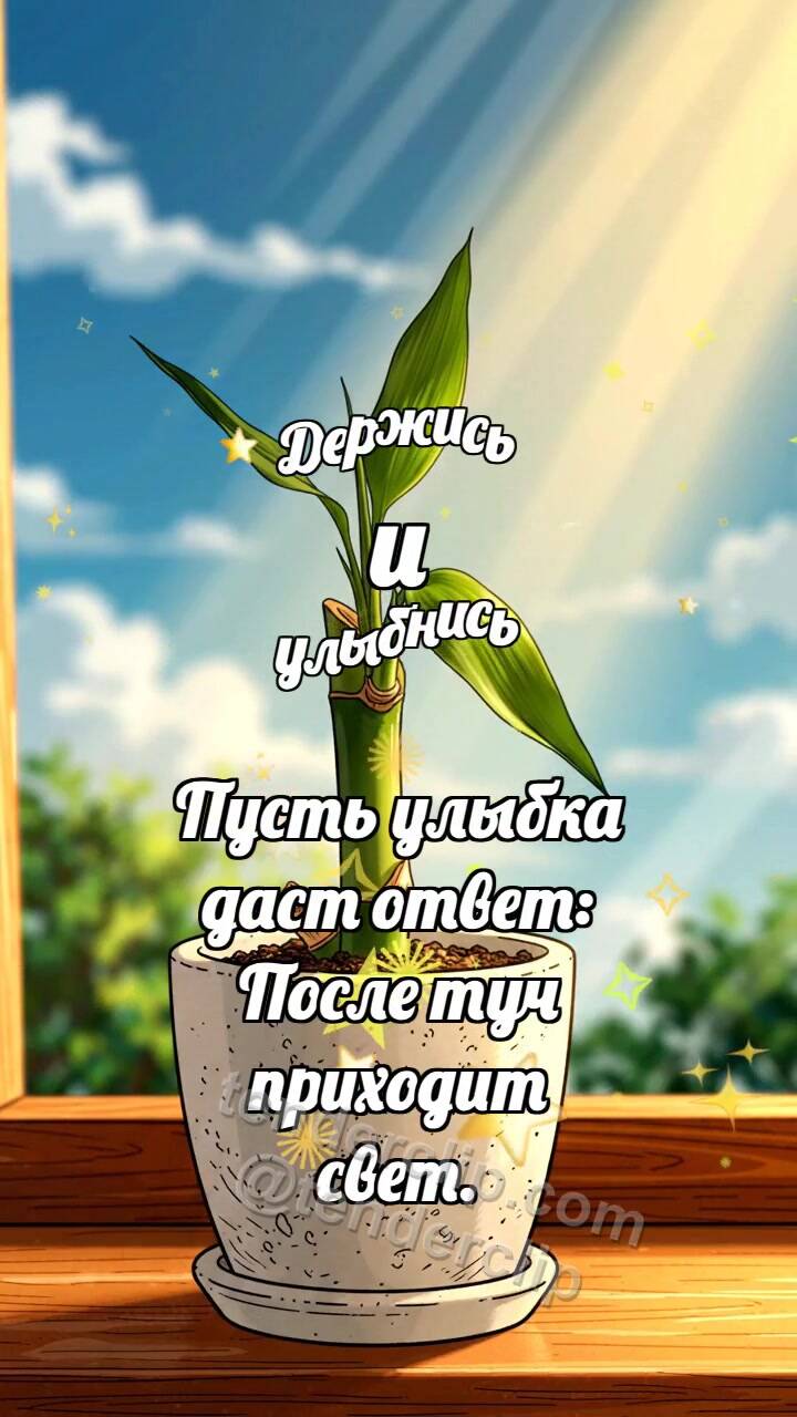 Анимационная открытка на тему Держись и улыбнись: Бамбук выпрямляет лист