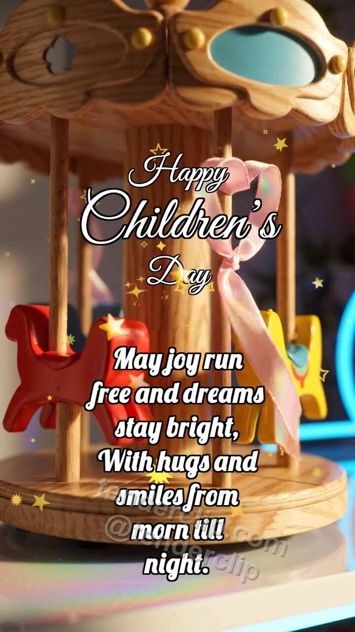 Animated greeting card about Happy Children’s Day: Carousel Catches Ribbon