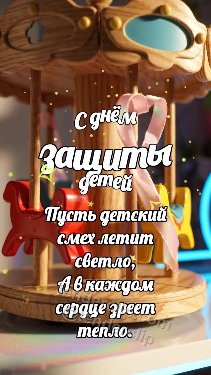Анимационная открытка на тему С днём защиты детей: Карусель ловит ленточку
