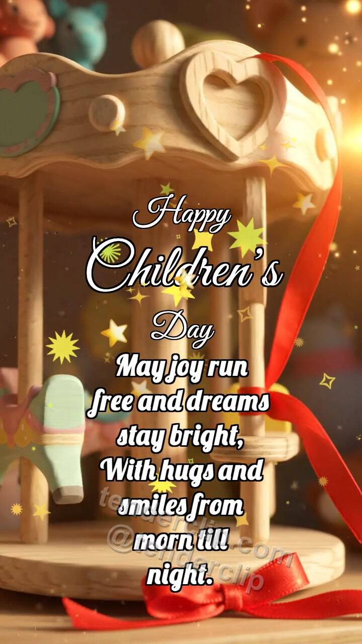 Animated greeting card about Happy Children’s Day: Carousel Catches Ribbon