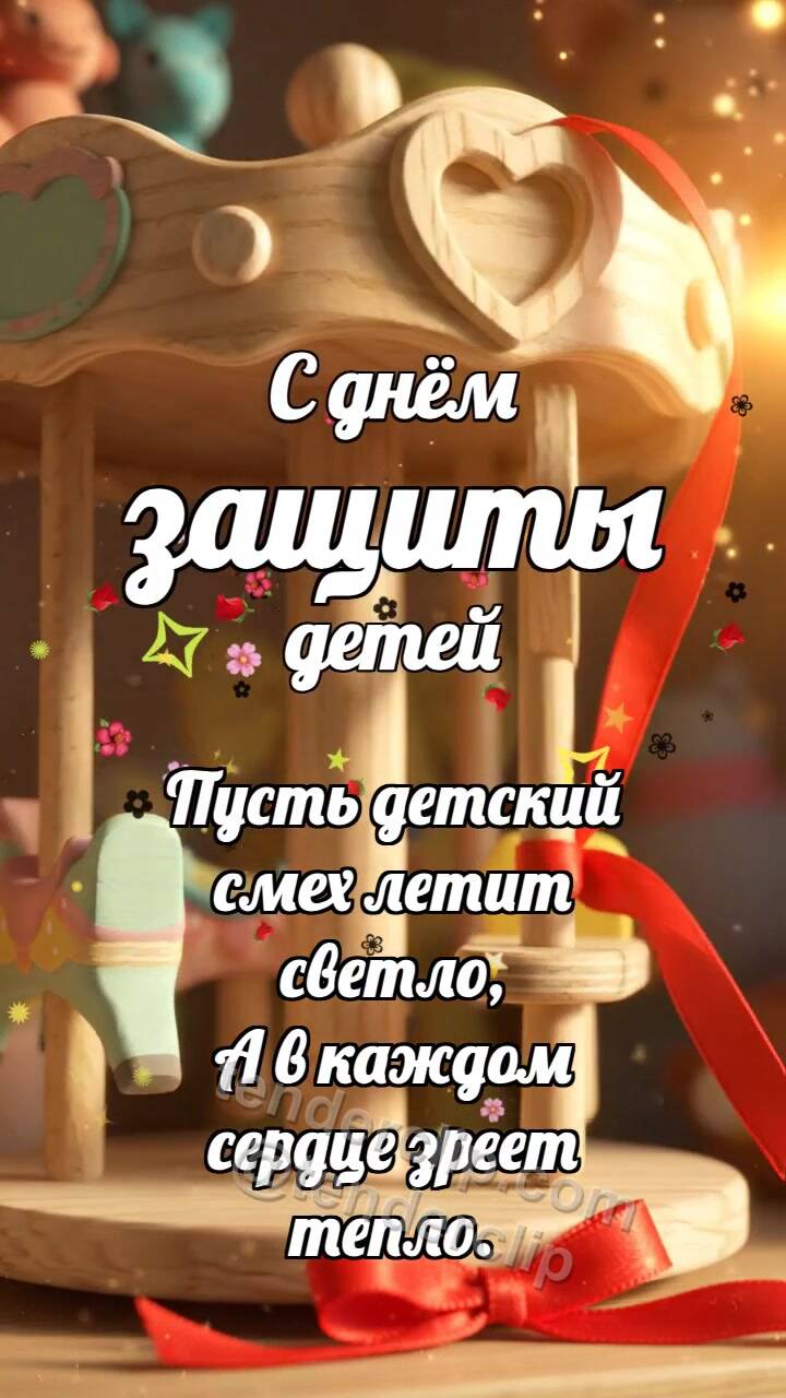 Анимационная открытка на тему С днём защиты детей: Карусель ловит ленточку