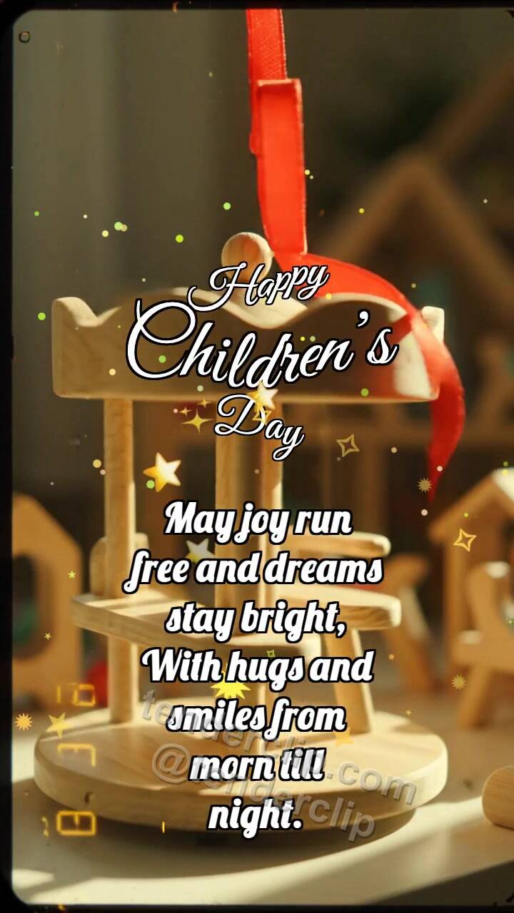 Animated greeting card about Happy Children’s Day: Carousel Catches Ribbon