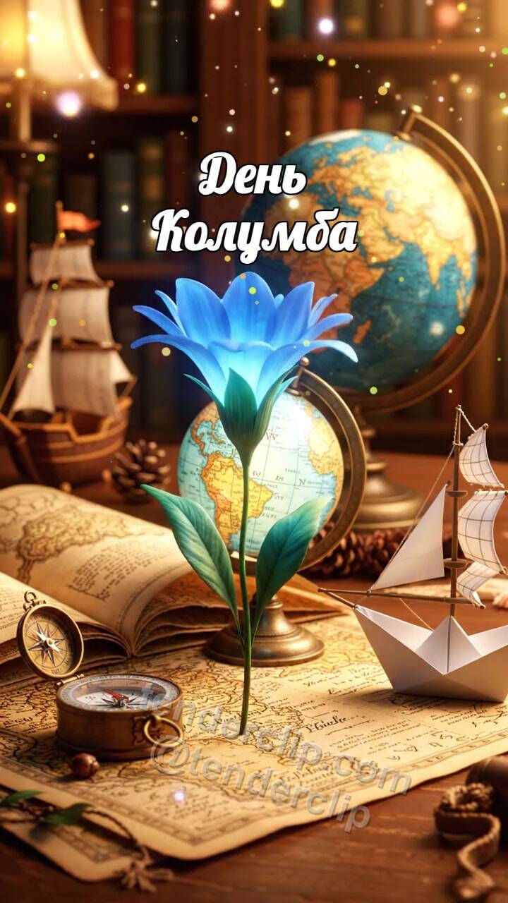 Анимационная открытка на тему День Колумба: цветок мягко протягивают вперёд