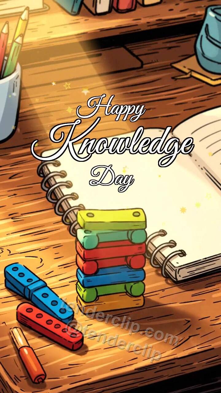 Animated greeting card about Happy Knowledge Day: Counting Sticks Catch Ray