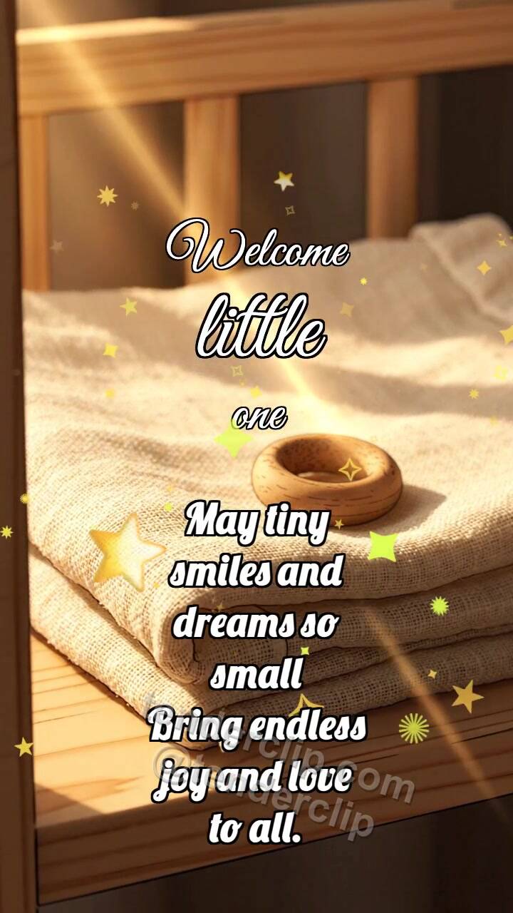Animated greeting card about Welcome little one: Muslin Catches Ray