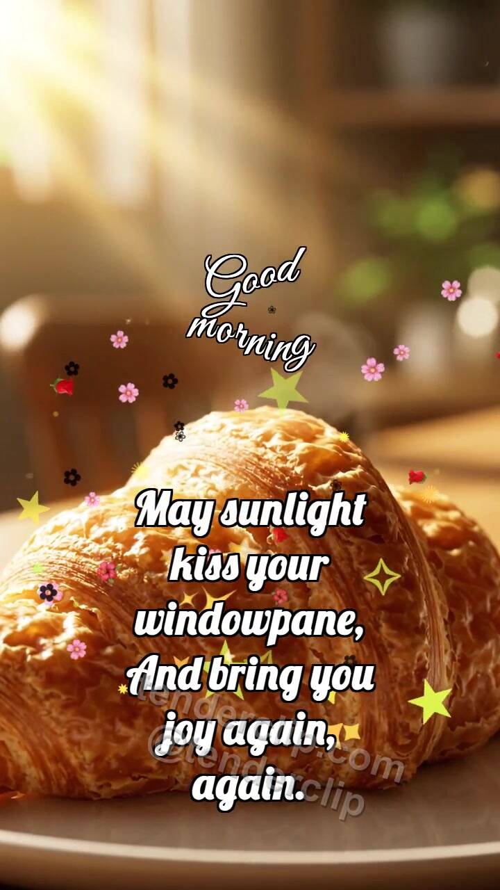 Animated greeting card about Good morning: Croissant Opens Layer