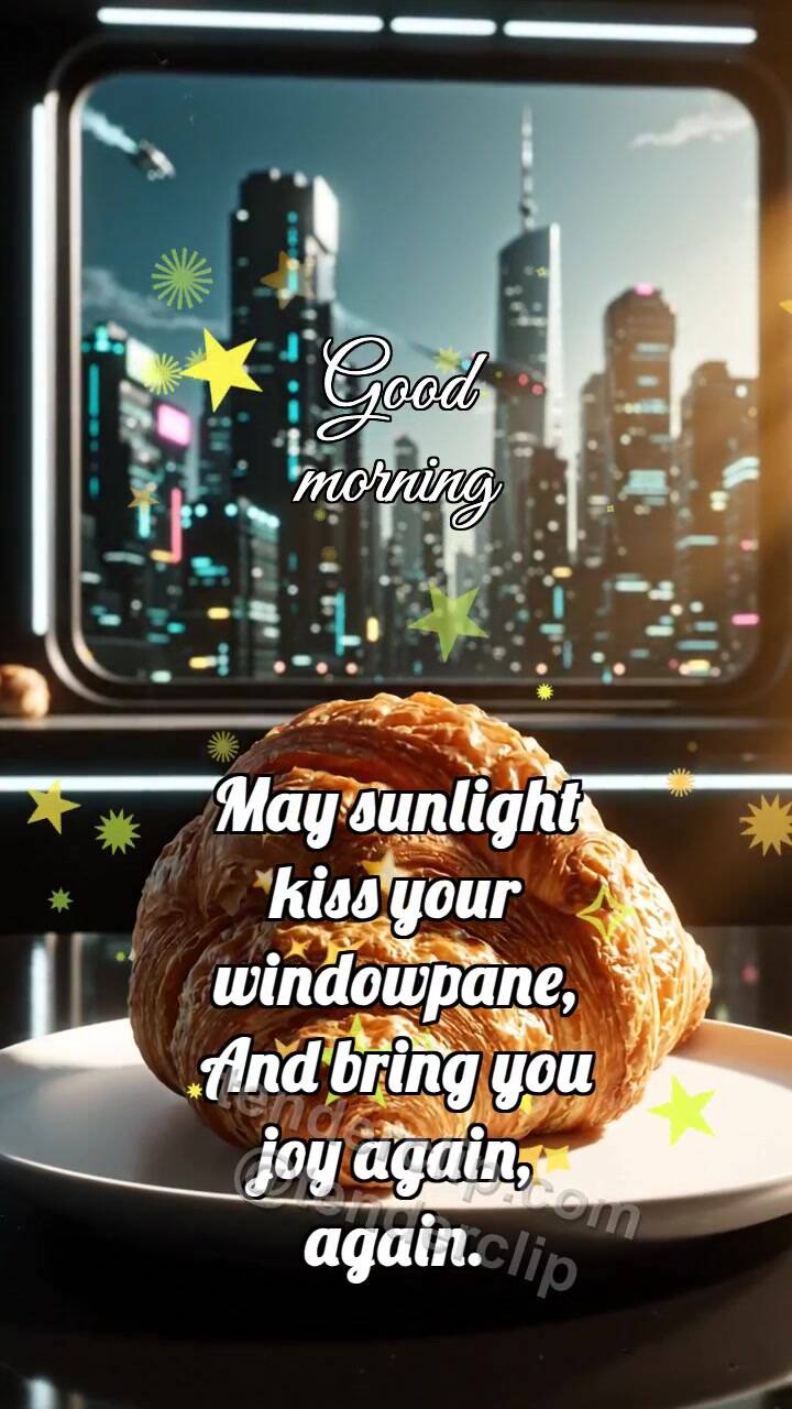 Animated greeting card about Good morning: Croissant Opens Layer