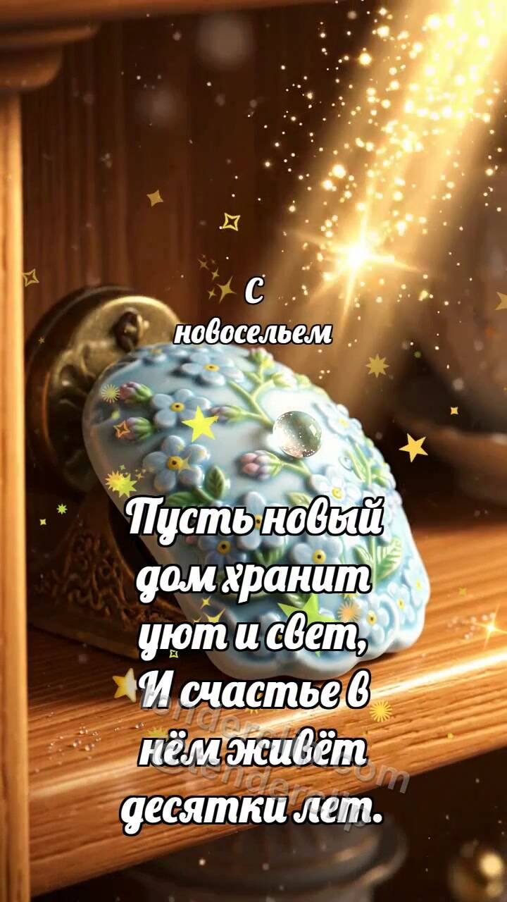 Анимационная открытка на тему С новосельем: Фаянсовый звонок встречает луч
