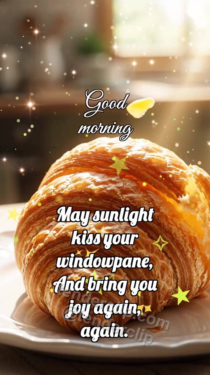 Animated greeting card about Good morning: Croissant Opens Layer