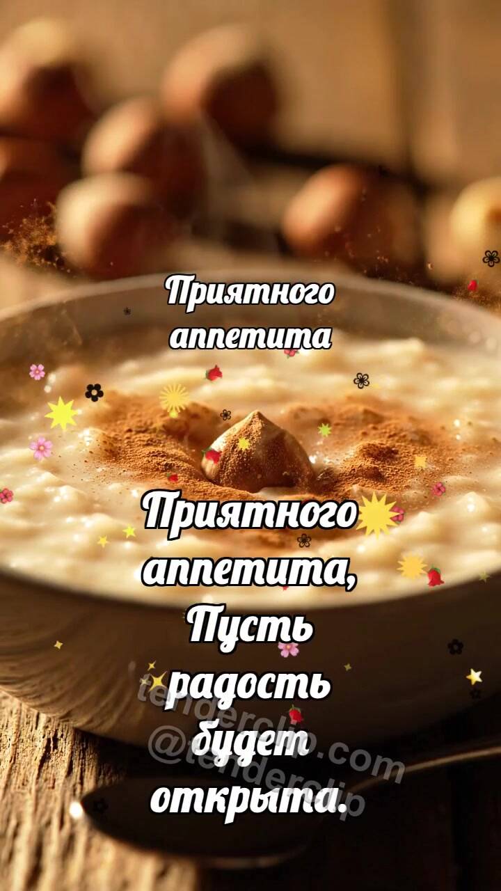 Анимационная открытка на тему Приятного аппетита: Каша принимает орешек