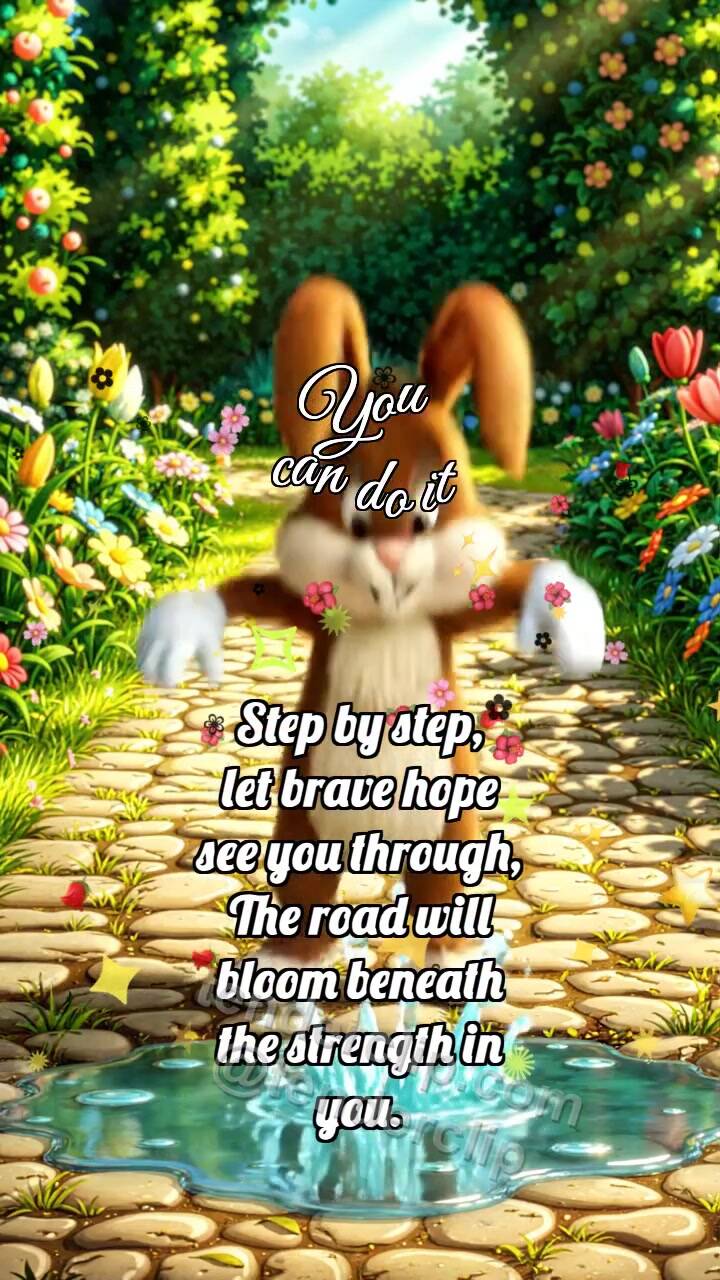 Animated greeting card about You can do it: Bunny Jumps Puddle