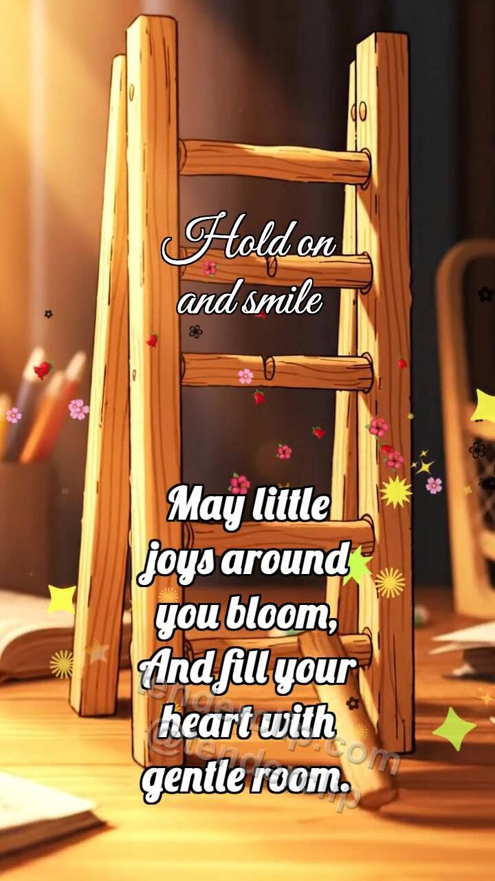 Animated greeting card about Hold on and smile: Ladder Receives Step