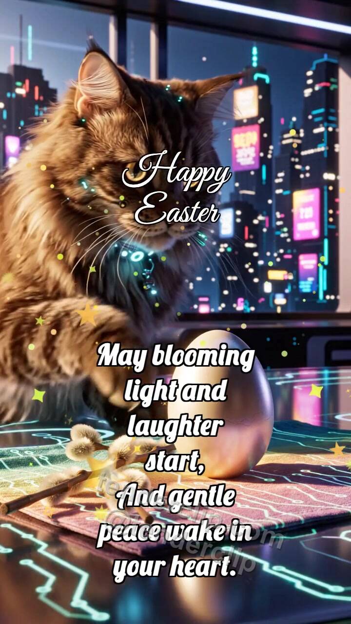 Animated greeting card about Happy Easter: Palm Willow Holds Shell
