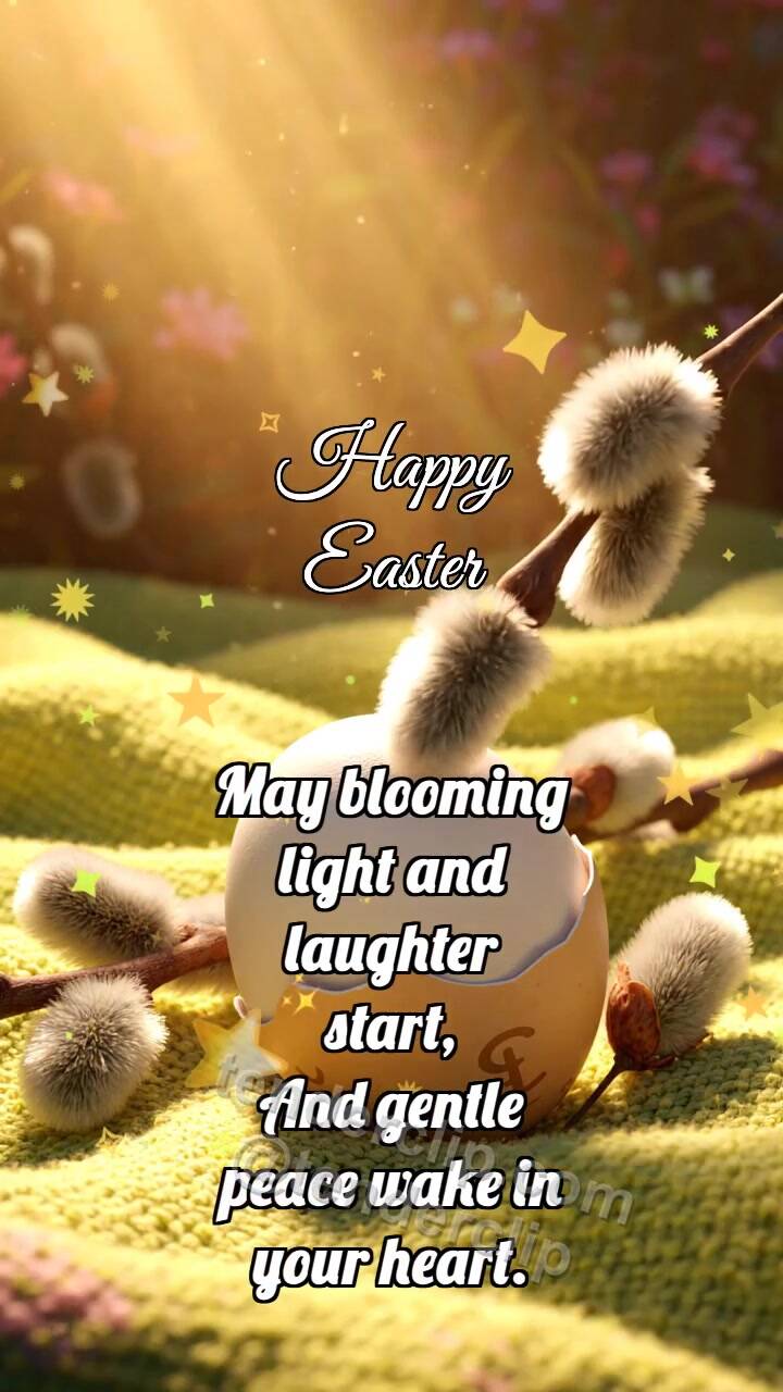 Animated greeting card about Happy Easter: Palm Willow Holds Shell