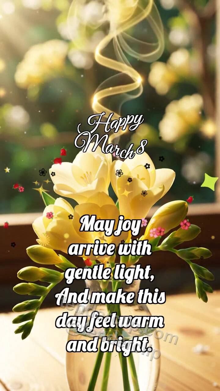Animated greeting card about Happy March 8: Freesia Releases Scent
