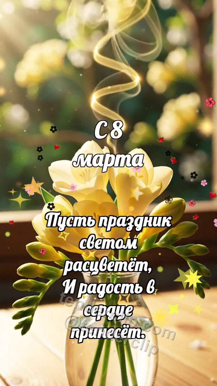 Анимационная открытка на тему С 8 марта: Фрезия выпускает аромат